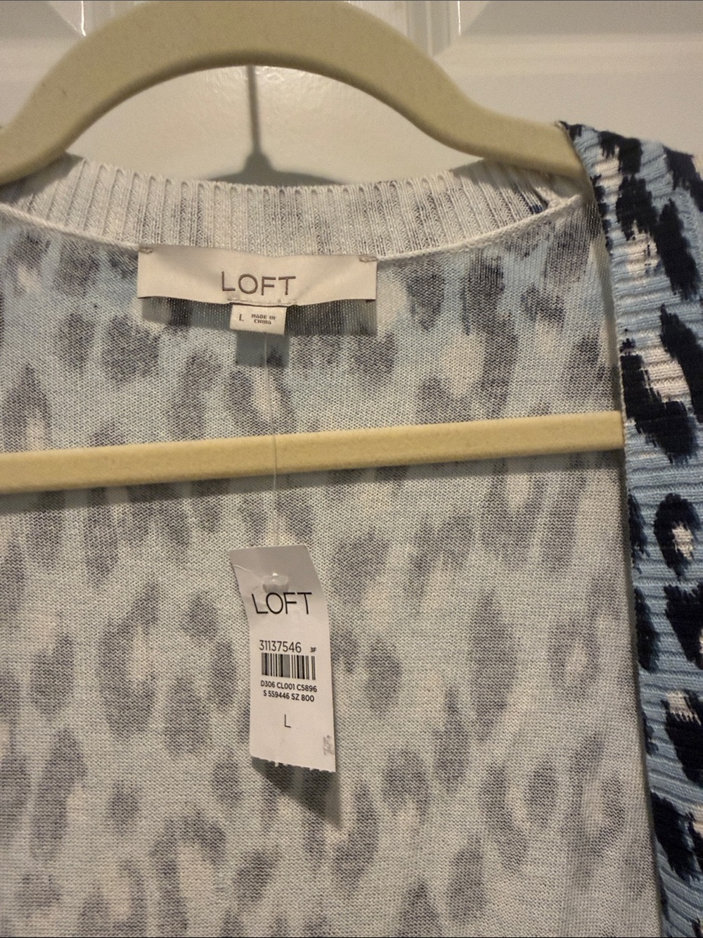 LOFT Light Blue and Black Leopard Print Open Cardigan - Picture 2 of 3